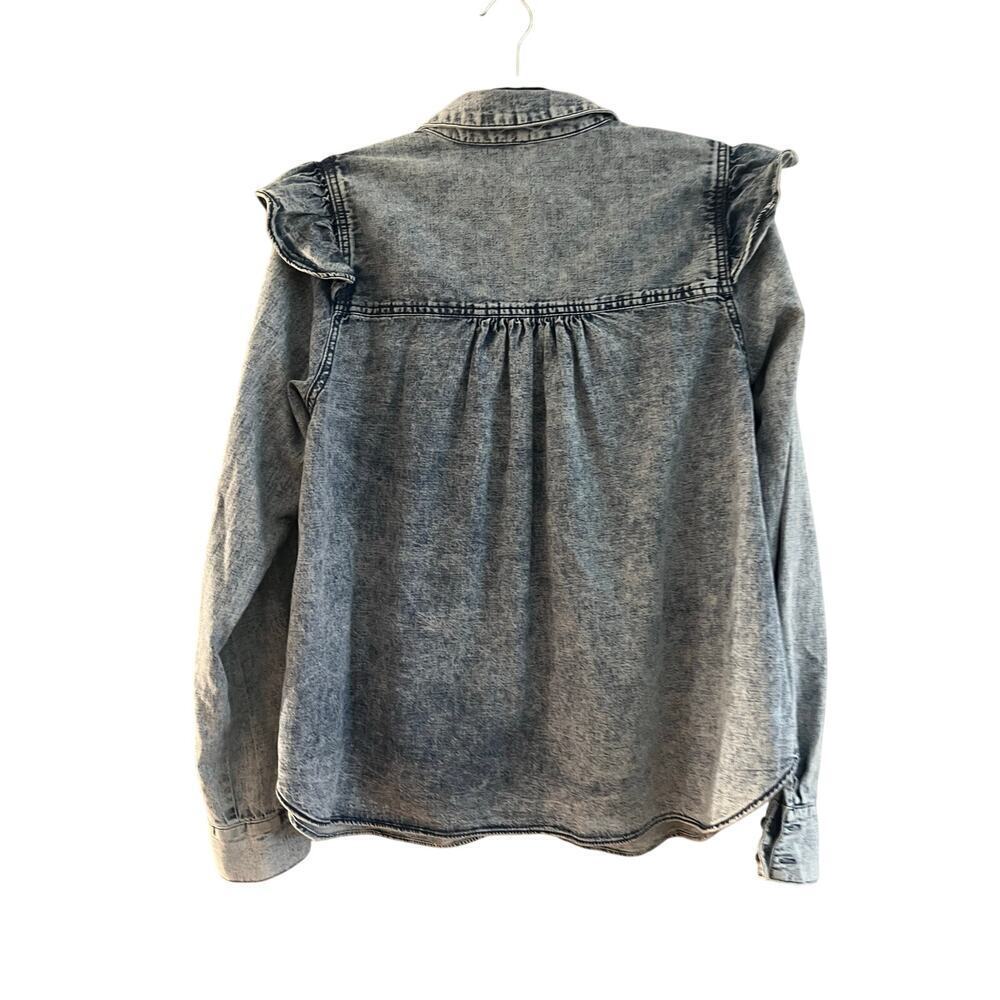 Free People Samantha Ruffle Denim Long Sleeved Button Up Shirt-Large - Picture 2 of 6
